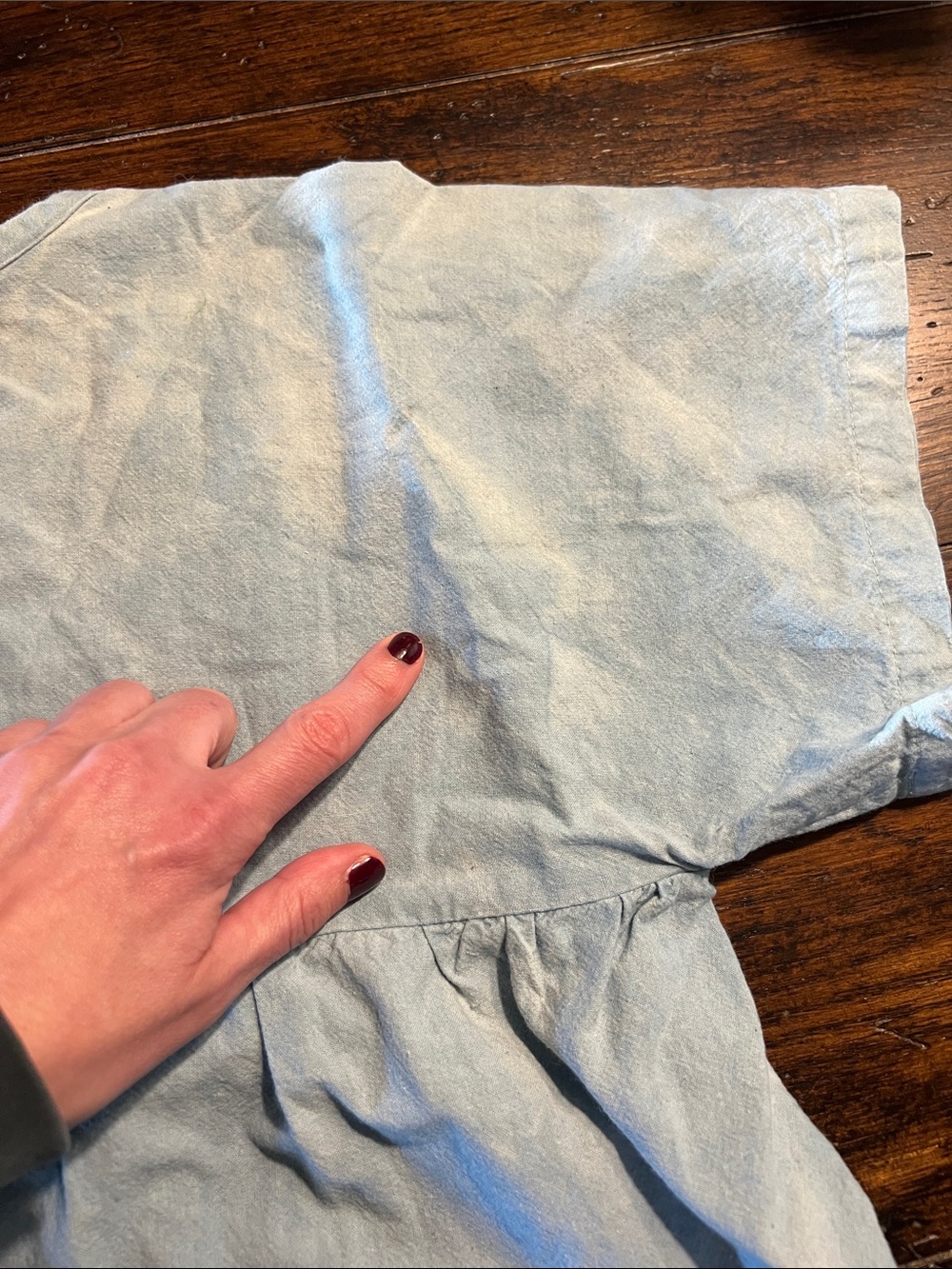 Hey Johanna Handmade & Hand-Dyed Baby Blue Cropped Peplum Button Up Top - Picture 9 of 12
